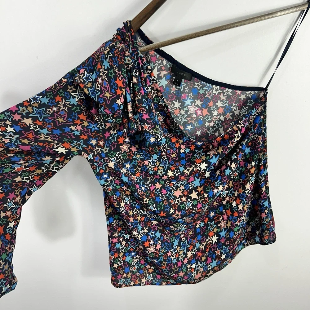 J Crew Star Print‎ One Shoulder Top Size 4 Y2K Whimsical Festival Statement